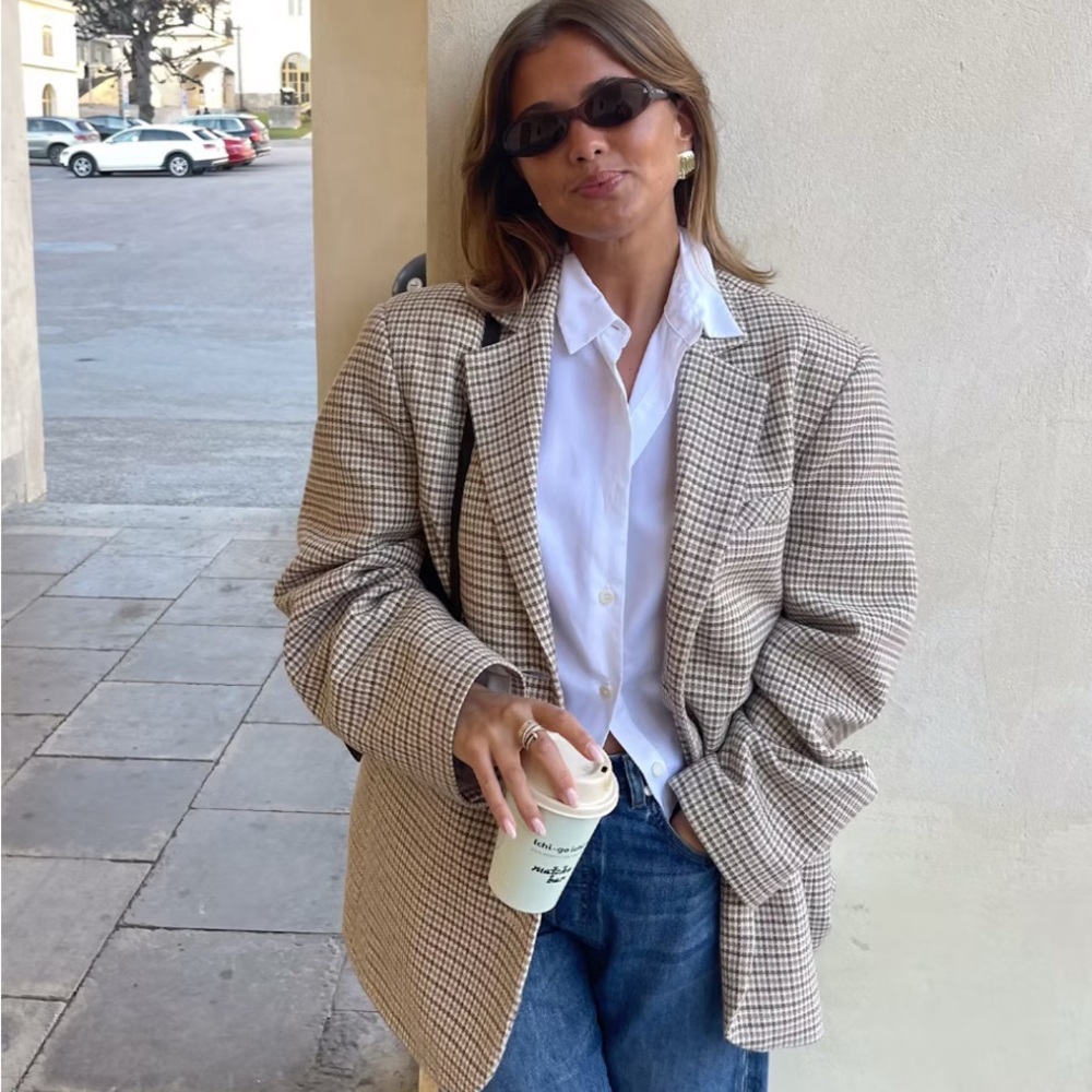 Djerf Avenue Weekend Blazer Checked Oat